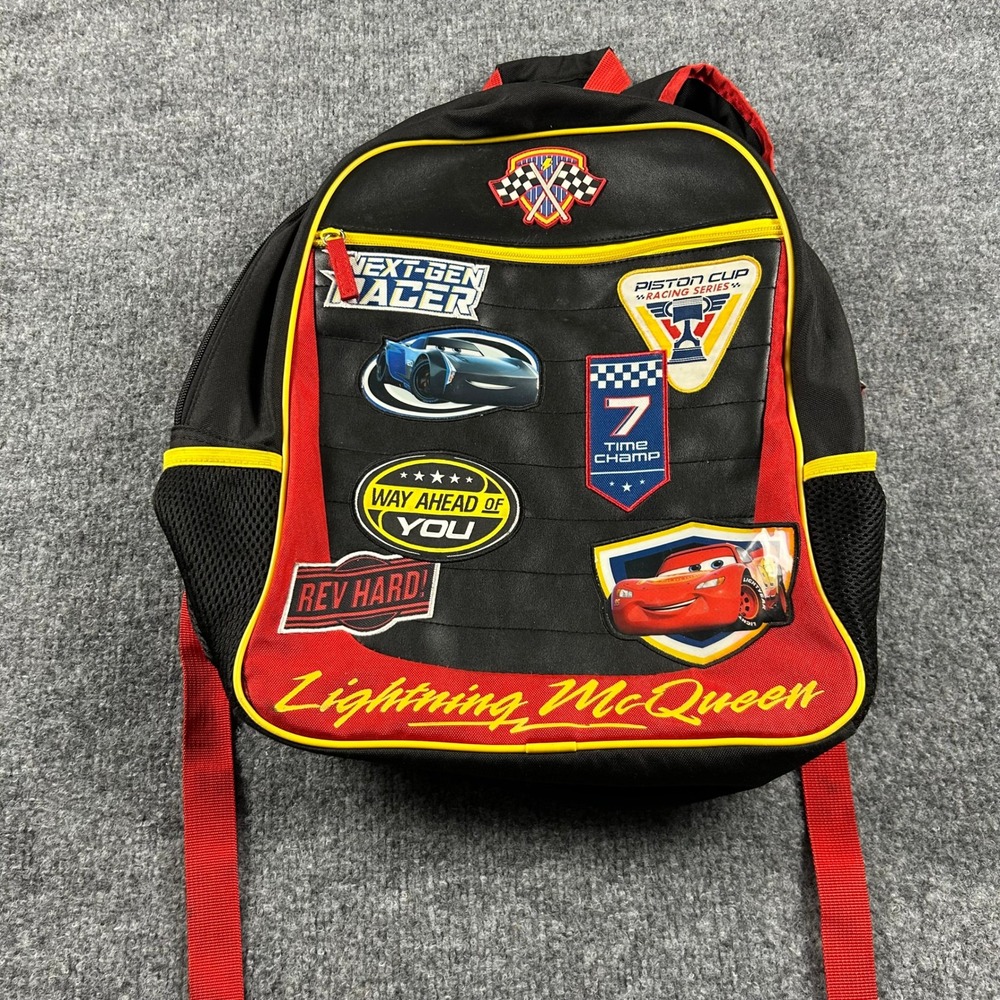 Disney Pixar Cars Lightning McQueen Piston Cup Racing Backpack Black Red 15in